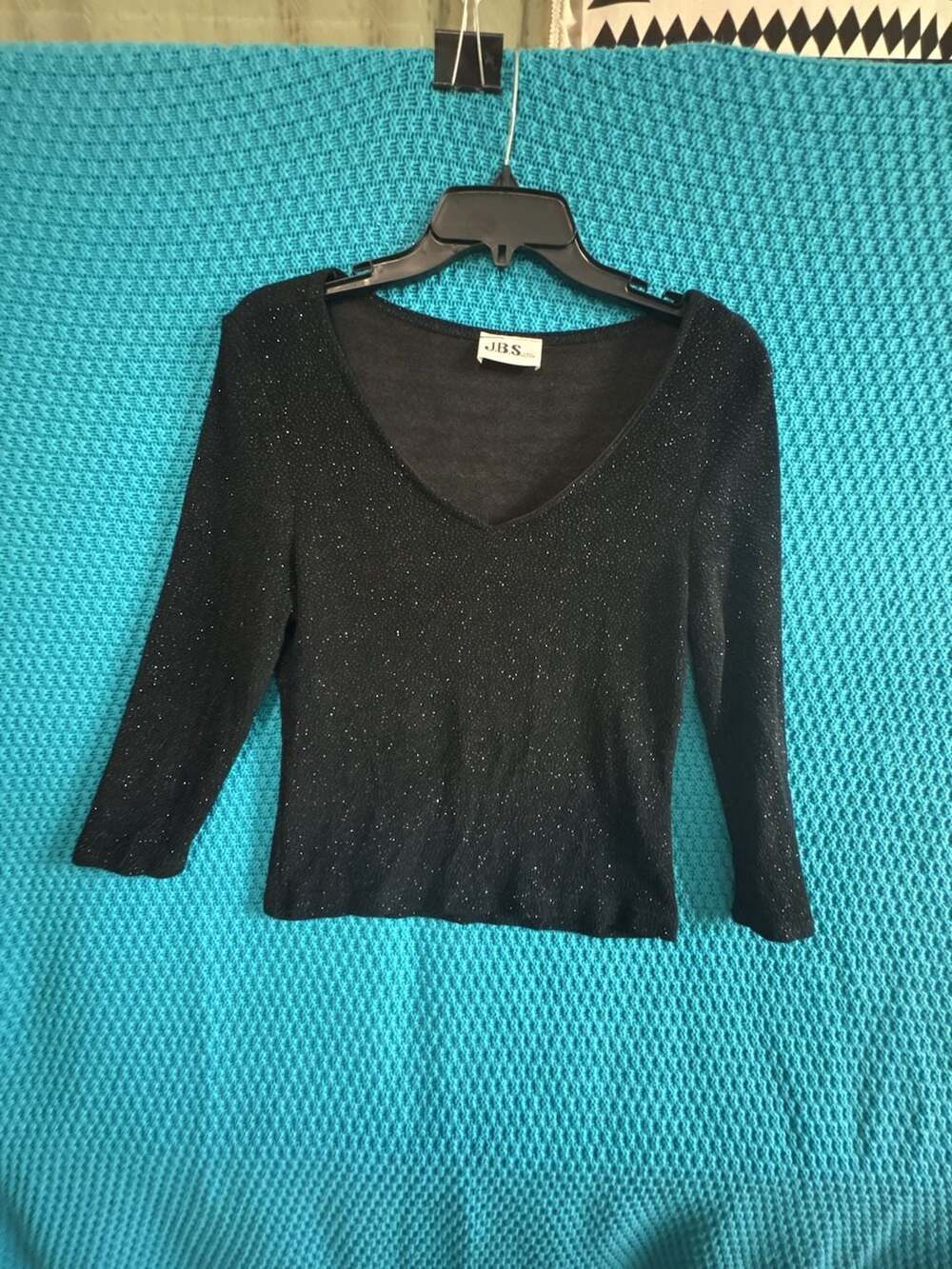 J.B.S. Ltd. Women's Black Sparkle Glitter V-Neck Top